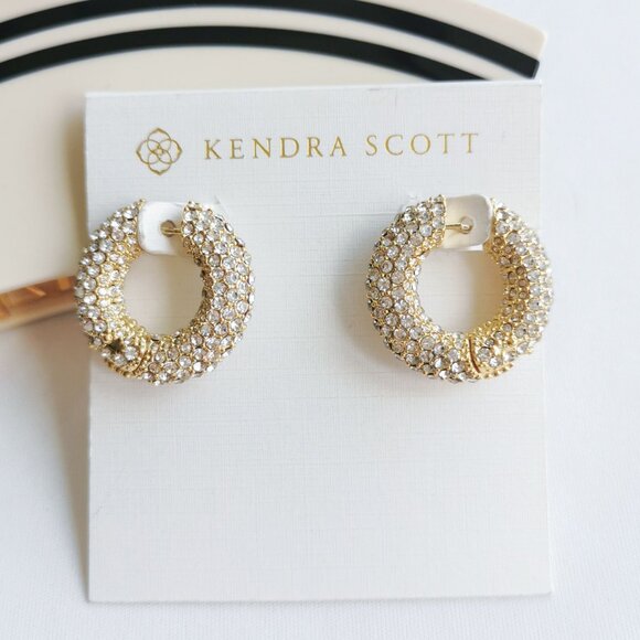 Kendra Scott Mikki Pave Gold White Crystal Hoop Earrings - Picture 1 of 3